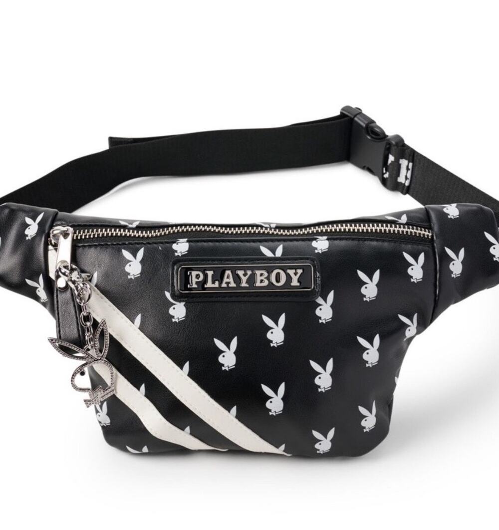 Playboy Black Stripe Bunny Logo Fanny Pack
